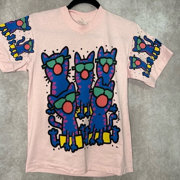 Vintage 1991 Freestyle Jimmy Cool Cats Sunglasses Front and Back Print Size S - Picture 1 of 5